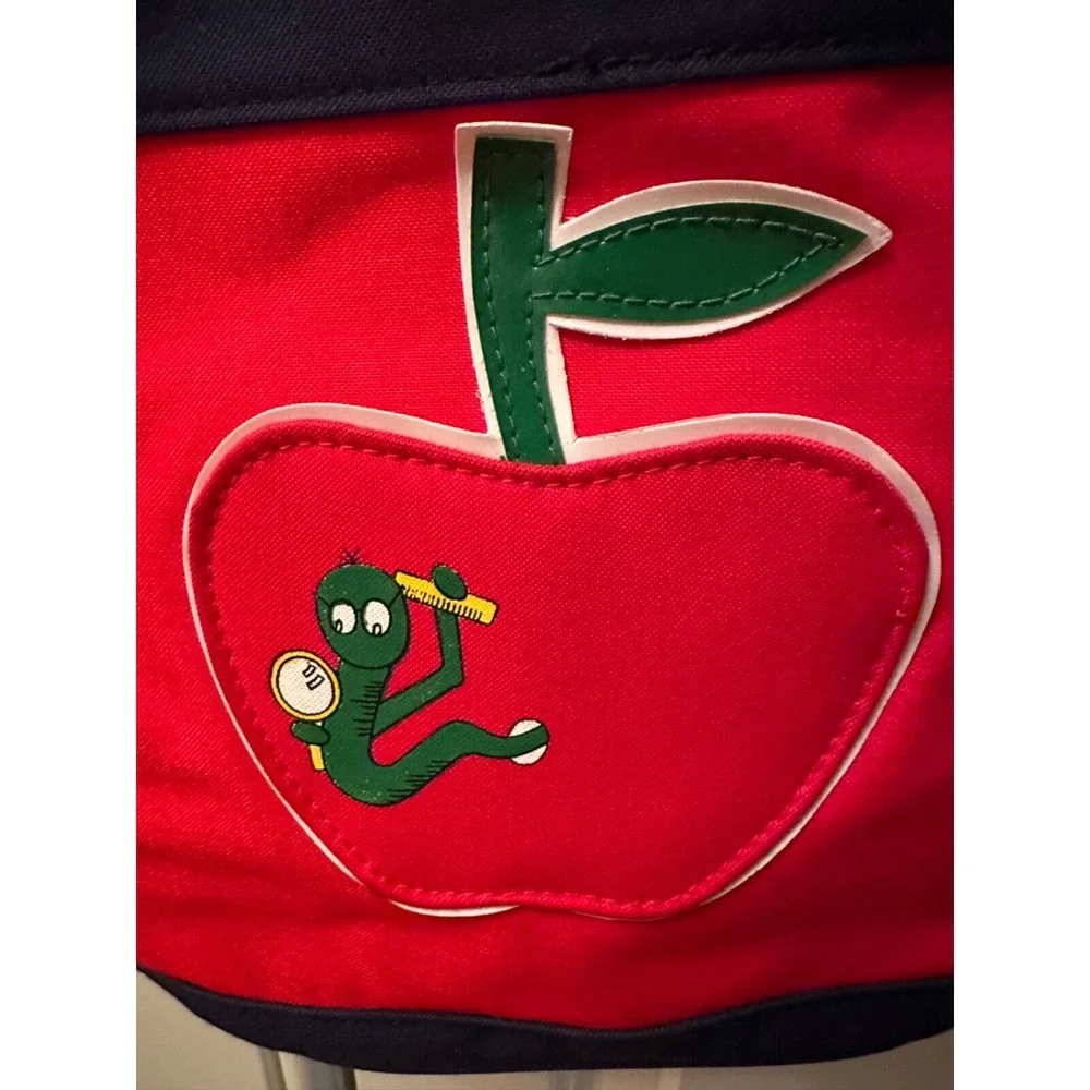 Vintage Apple Sacs‎ Kids Red Canvas Tote Bag Apple Worm Graphic School Book Bag